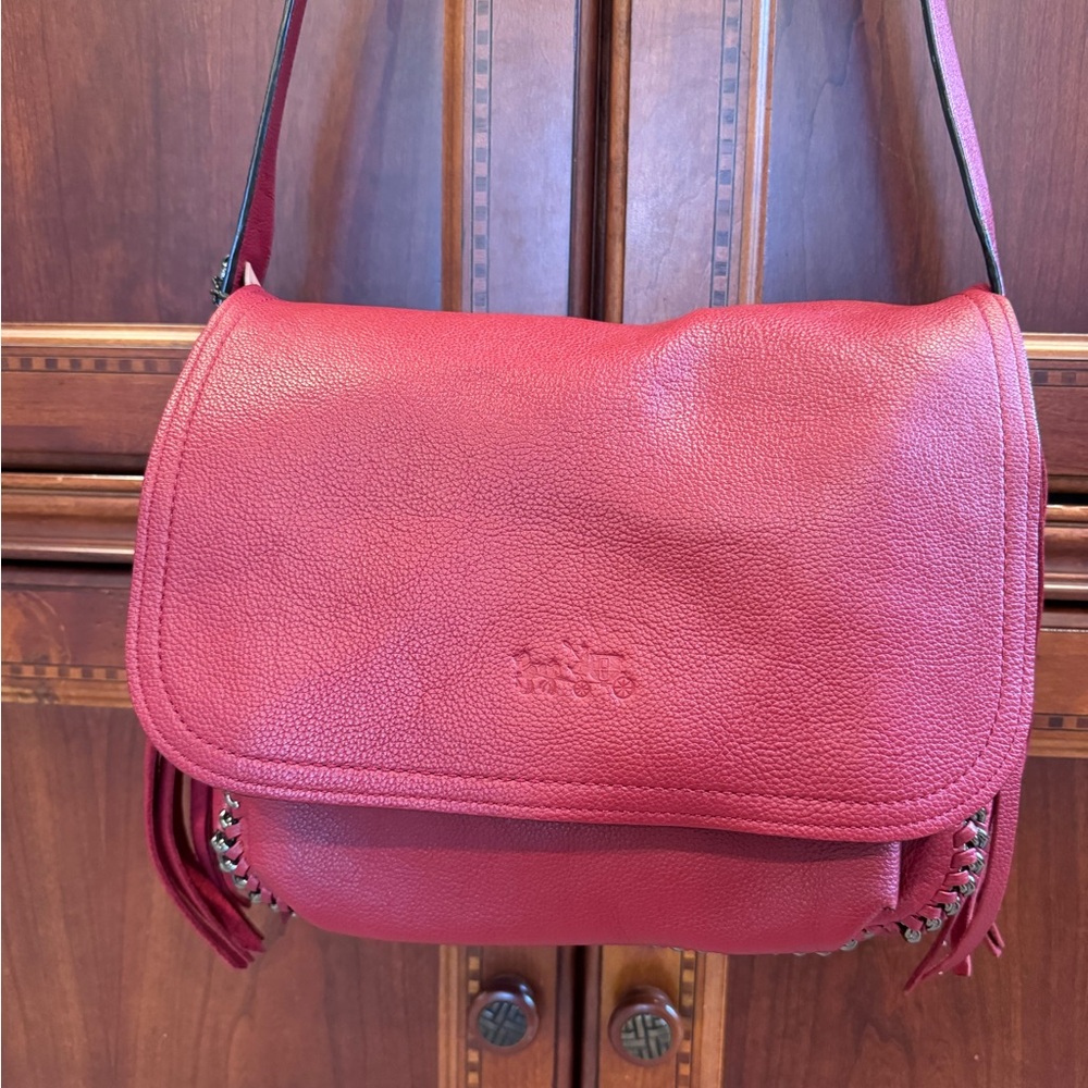 Rare! Coach Dakotah whipstitch Fringe flap crossbody bag